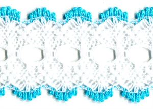 L635T-40 - EYELET LACE FLAT TURQUOISE 32MM