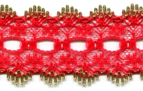 L635RGO-30 - EYELET LACE FLAT RED/GOLD 32MM