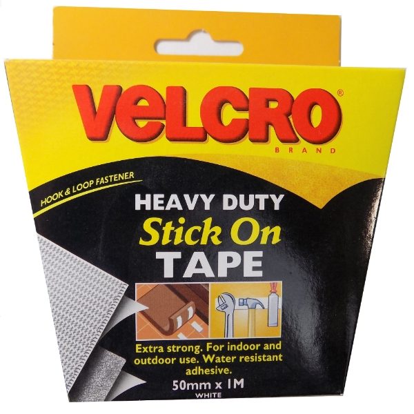 V60242  **VELCRO STICK ON HEAVY DUTY 50MM X 1M WHITE