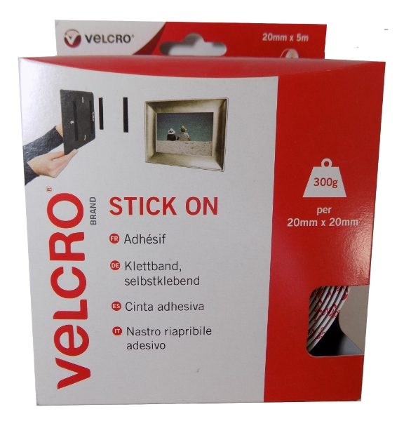 V60217  **VELCRO STICK ON 20MM X 5M BLACK