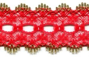 L635RGO-35 - EYELET LACE FLAT RED/GOLD 32MM