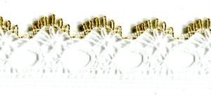 L435GLD-50 - KNITTING IN EYELET LACE 18MM GOLD/WHITE