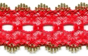 L635RGO-45 - EYELET LACE FLAT RED/GOLD 32MM