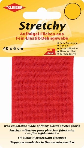 300-10 KLEIBER STRETCHY IRON ON PATCH 1 PIECE 40CM X 6CM COL10 RED