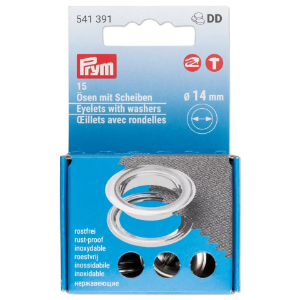 P541391 - Prym eyelets with washers 14mm silver colour brass 15 pc